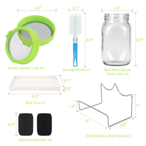 Lulonpon Broccoli, Bean, and Alfalfa Sprouting Kit, 1000ml Wide Mouth Quart Mason Jars
| Lulonpon Seed Sprouter Set for