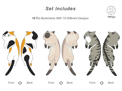 TwoDays Cute Cat Bookmarks for Book Lovers, Read-Alone Gifts for Women, Cat Party Favors for Bookish Friends (Set of 10,