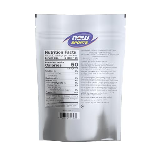 NOW Foods Sports Nutrition Organic Pumpkin Seed Protein Powder For Athletes With 10g Protein Certified Non-GMO Convenien