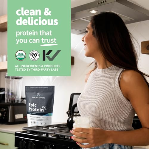 Sprout Living Epic Protein Plant Based Protein & Superfoods Powder - Real Sport, 24 Grams Organic Protein, Vegan, Non-D