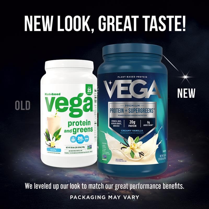 Vega Protein Supergreens - 20g Plant-Based Protein, Vanilla Flavored, 25 Servings, Vegan Keto, Non-GMO, Gluten Free, Da