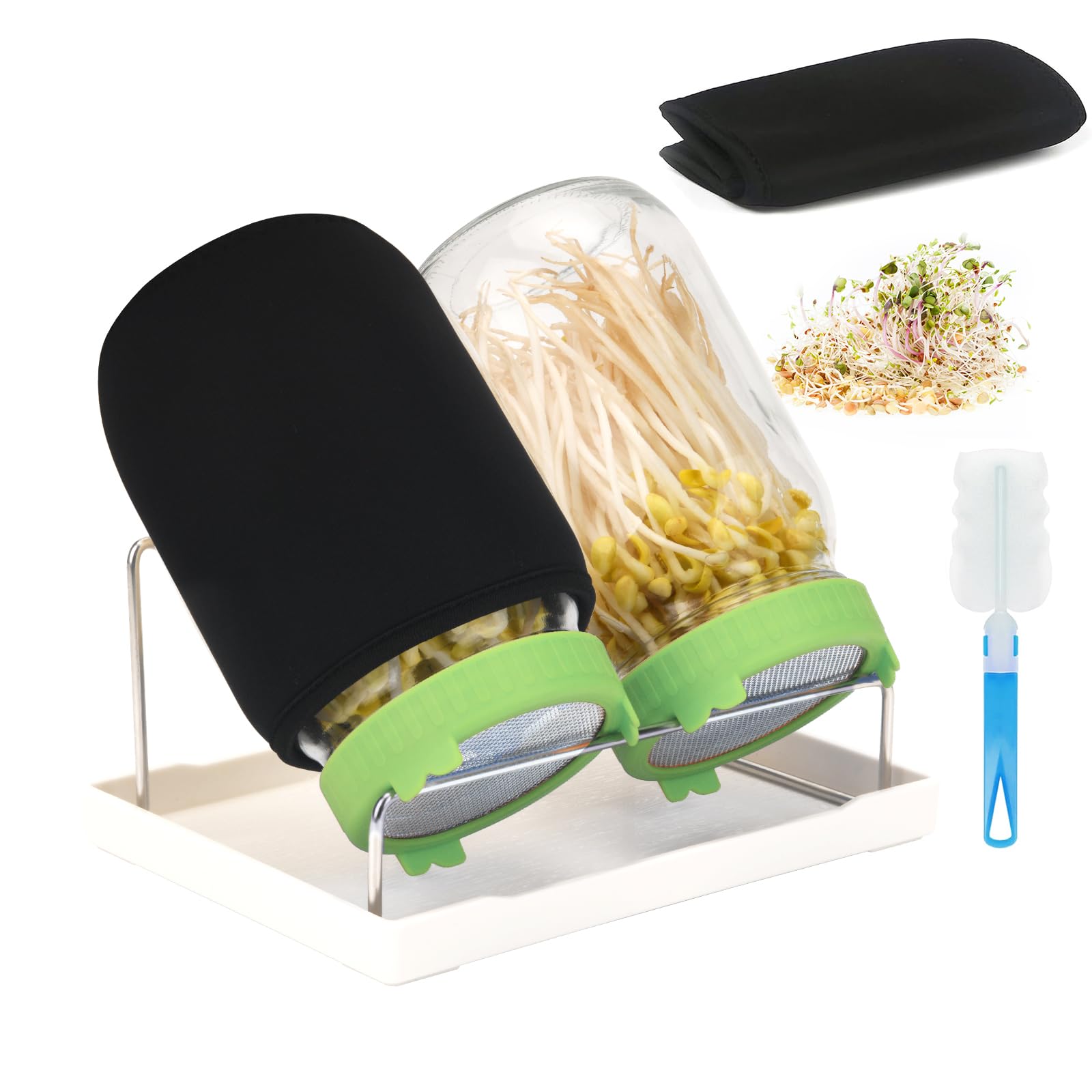 Lulonpon Broccoli, Bean, and Alfalfa Sprouting Kit, 1000ml Wide Mouth Quart Mason Jars
| Lulonpon Seed Sprouter Set for