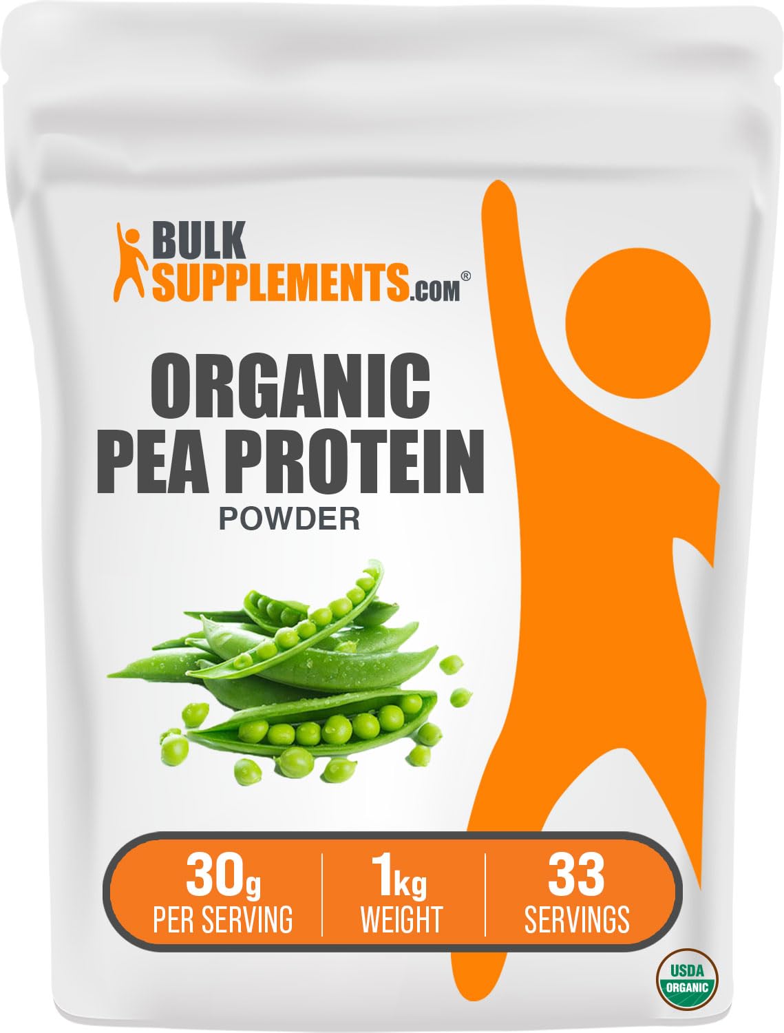 BulkSupplements Organic Pea Protein Powder for Vegans - Unflavored & Gluten Free - 30g per Serving, 1kg Pack - USDA Orga