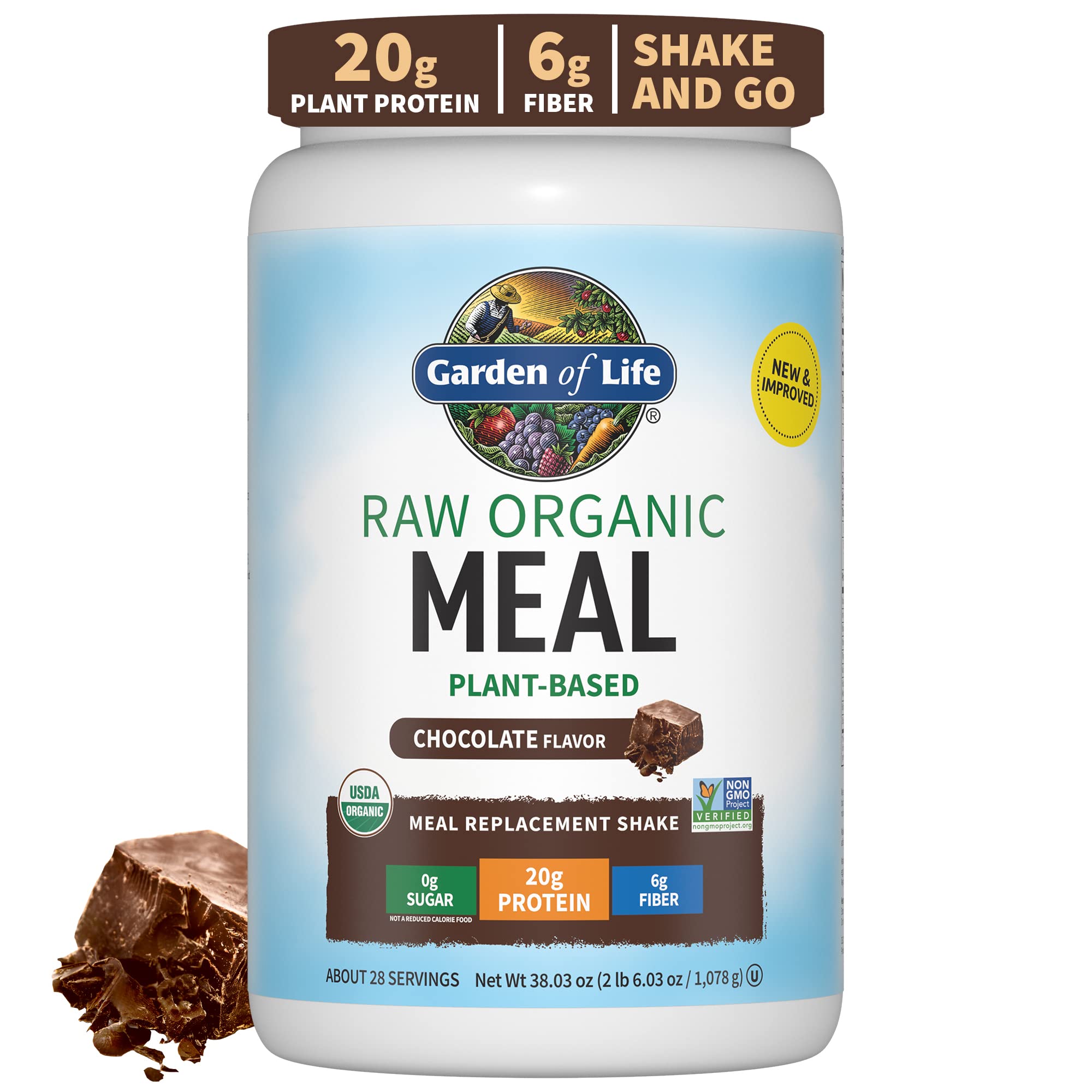 Garden of Life Vegan Raw Organic Chocolate Protein Shake, Sprouts, Greens, Probiotics, Dairy Free 28 Servings
| Garden