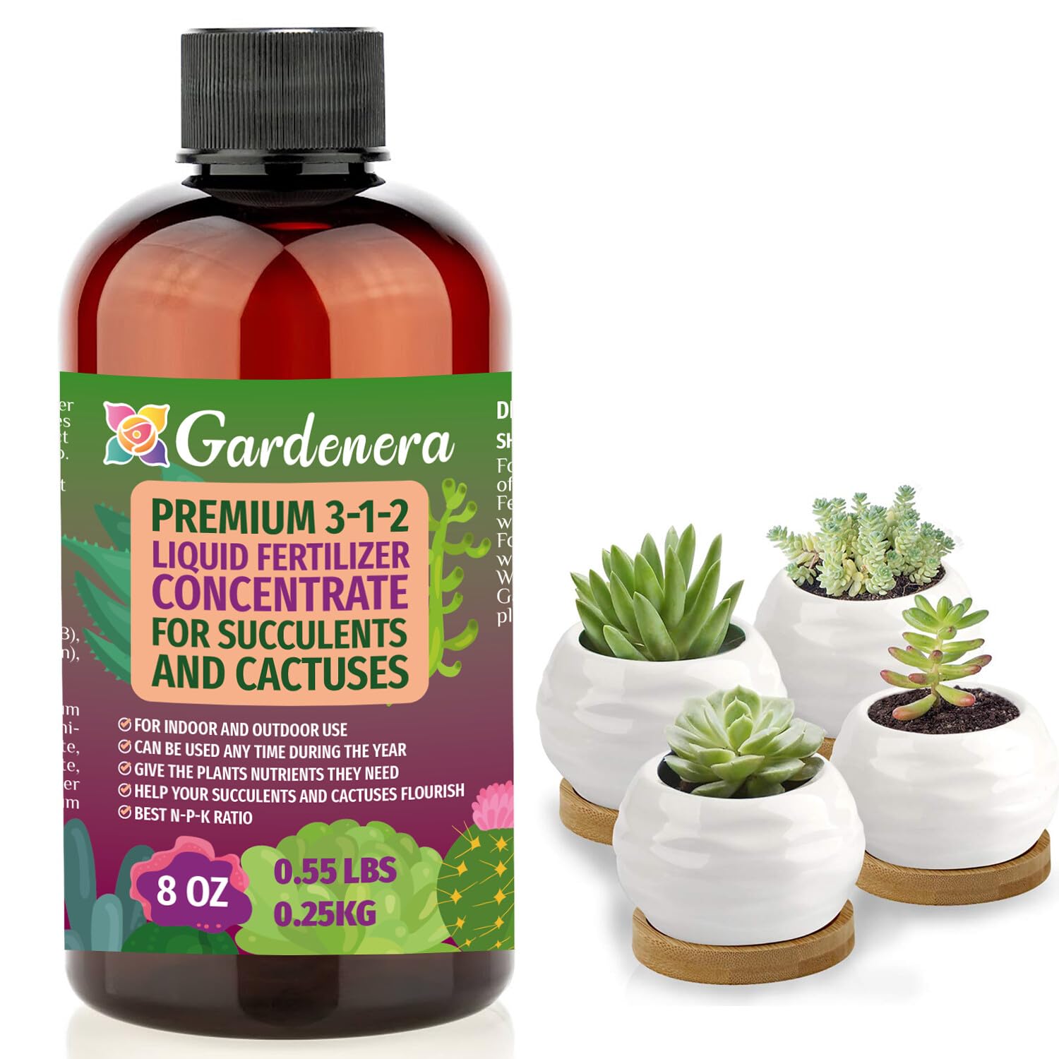 Gardenera Premium Liquid Succulent Plant Fertilizer - 3-1-2 Concentrate for Indoor Plants and Flowers | Organic Plant Fo