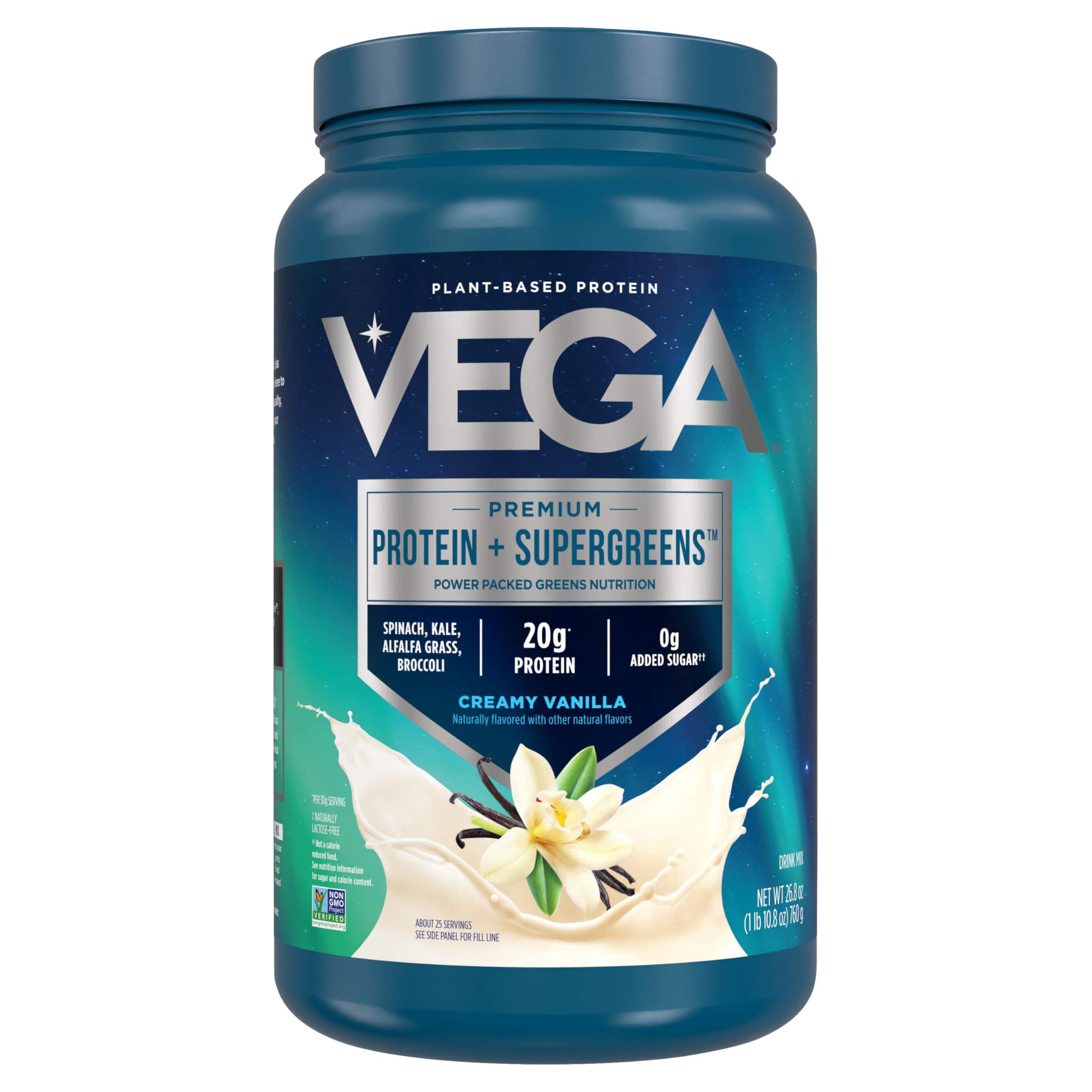 Vega Protein Supergreens - 20g Plant-Based Protein, Vanilla Flavored, 25 Servings, Vegan Keto, Non-GMO, Gluten Free, Da