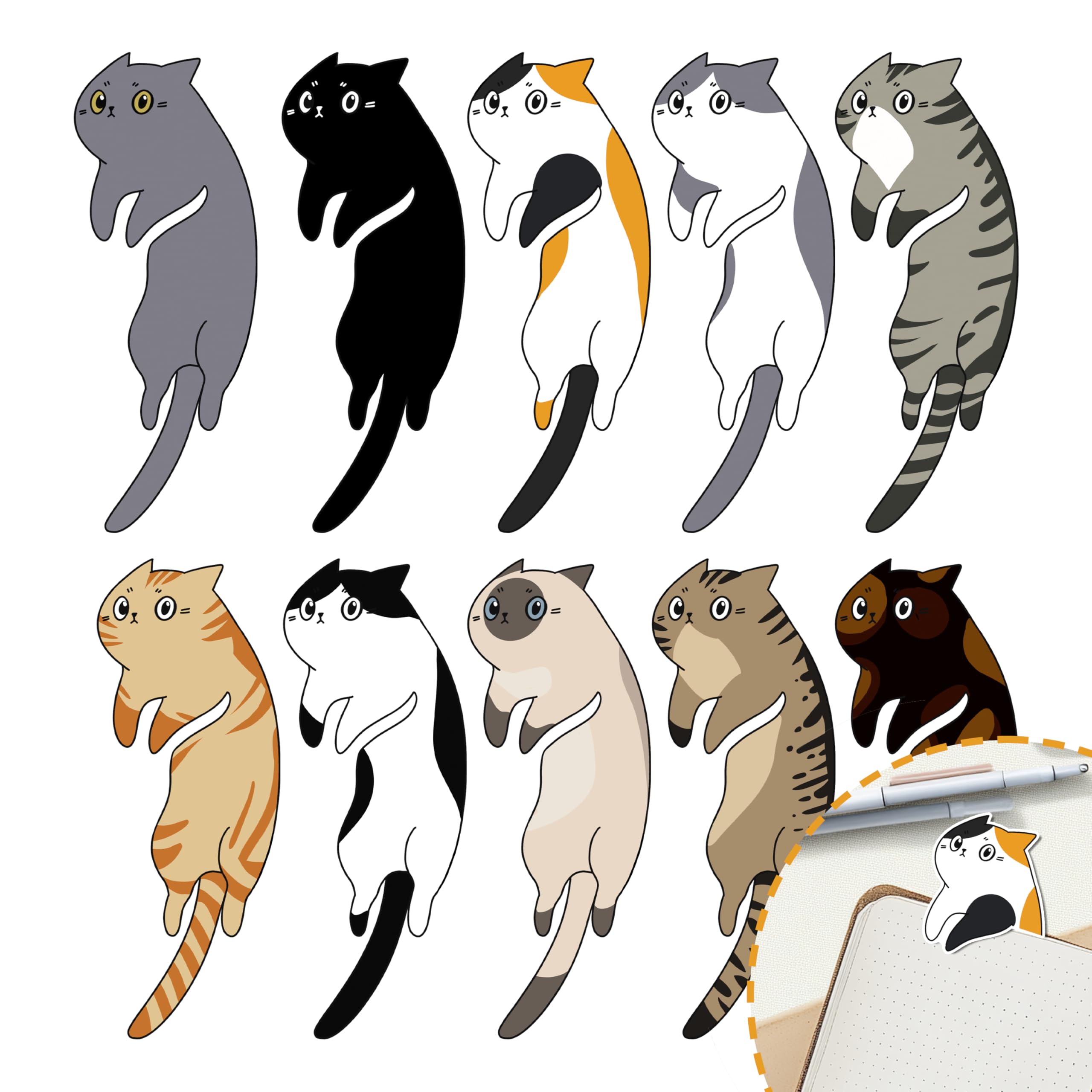 TwoDays Cute Cat Bookmarks for Book Lovers, Read-Alone Gifts for Women, Cat Party Favors for Bookish Friends (Set of 10,